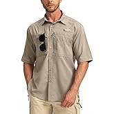 Men's Fishing Shirts with Zipper Pockets UPF 50+ Lightweight Cool Short Sleeve Button Down Shirts for Men Casual Hiking