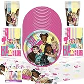 Barbie Party Supplies for16, Dessert Set with Cups &amp; Table Cover | Officially Licensed, Includes 16 Dessert Plates, 16 Lunch Napkins, 16 Cups, Table Cover &amp; 24 Birthday Candles