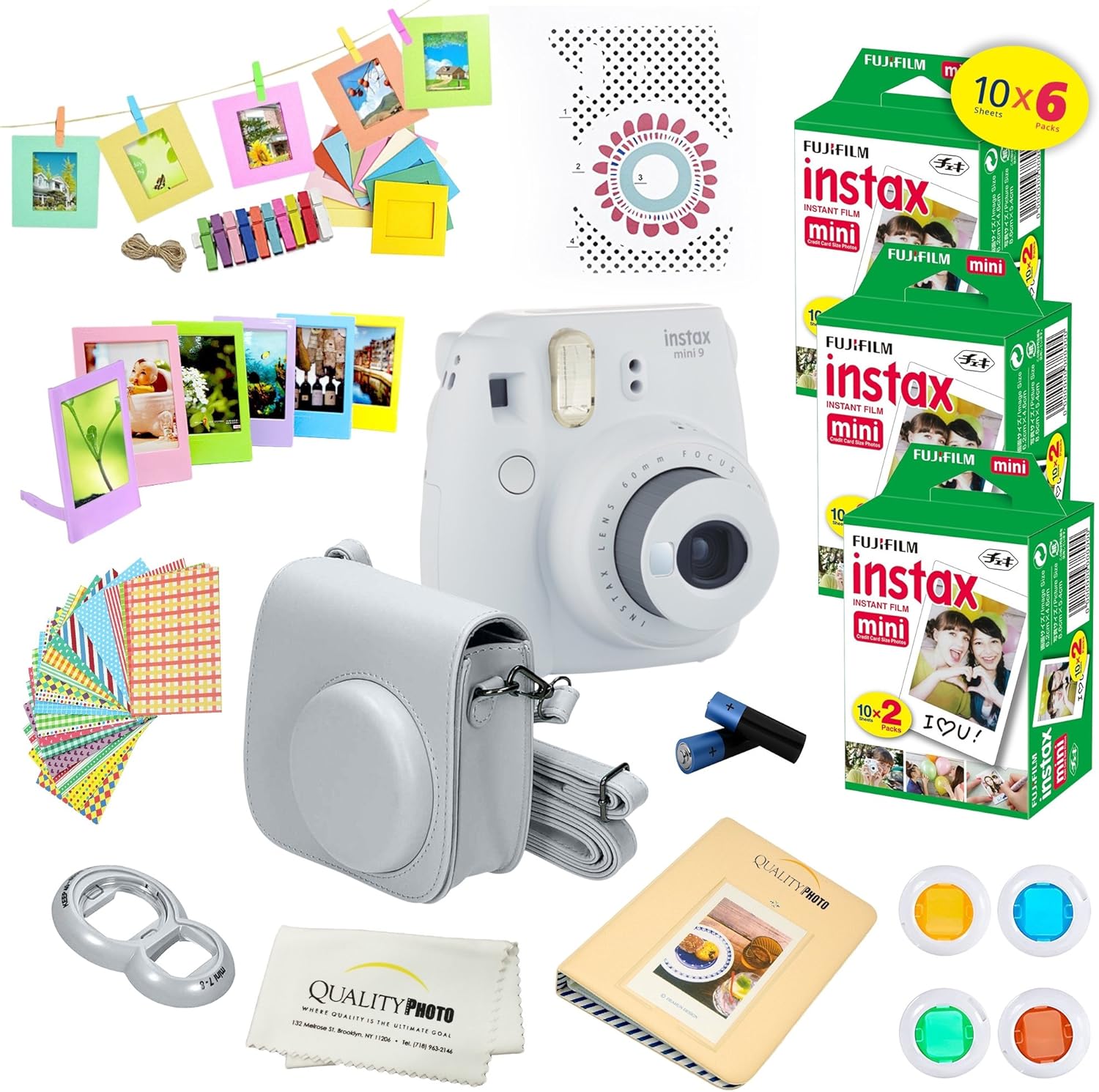 Fujifilm Instax Mini 9 Instant Camera SMOKEY WHITE w/Fujifilm Instax
