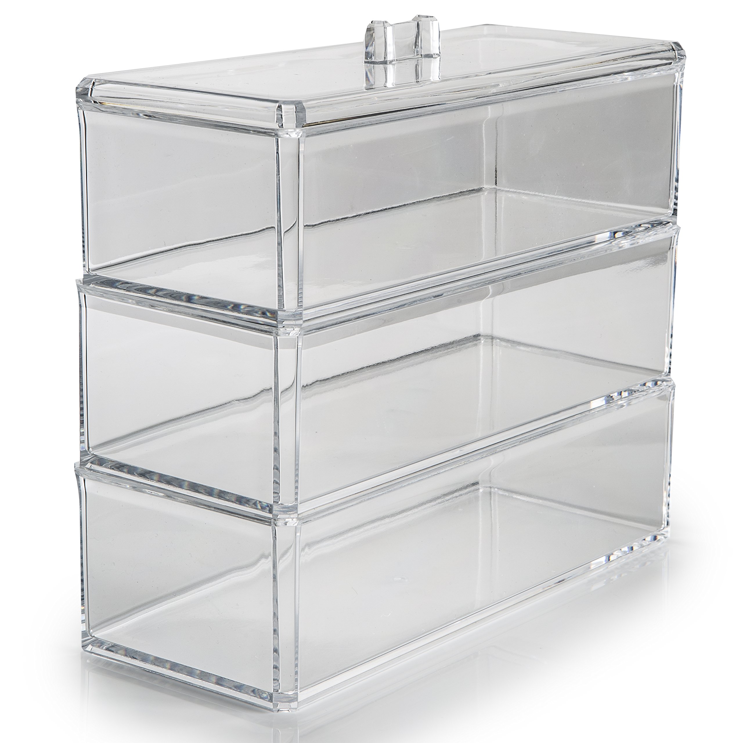 Acrylic Makeup Organiser SO02881 Deluxe 3 Large Stackable Compartments for Make-up, Jewellery, Cosmetic Organiser, Medium Sized, 23 x 9 x 21cm Storage Case. Perfect for Organising Small Items