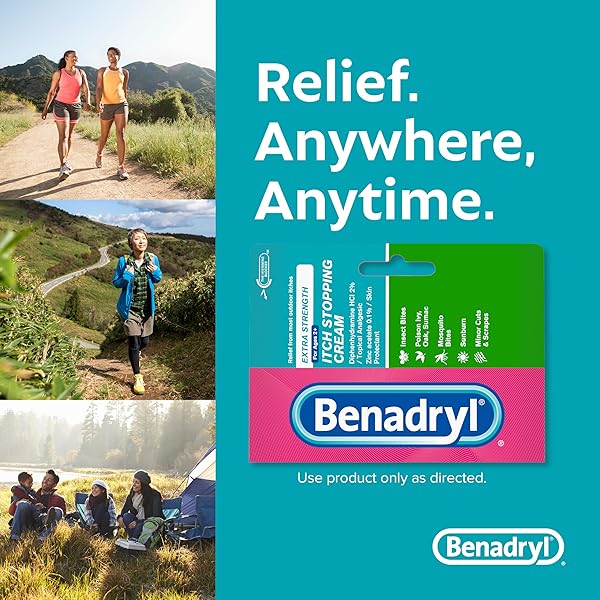BENADRYL EXTRA STRENGTH ANTI-ITCH TOPICAL CREAM WITH 2% DIPHENHYDRAMINE HCI FOR ITCH RELIEF OF OUTDOOR ITCHES ASSOCIATED WITH POISON IVY, INSECT BITES & MORE, 1 FL OZ