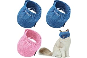 Weewooday 3 Pieces Cat Muzzles Breathable Mesh Muzzles Cat Grooming Restraint Bags with Muzzle Anti Bite Anti Meow to Prevent from Biting(Blue, Pink)