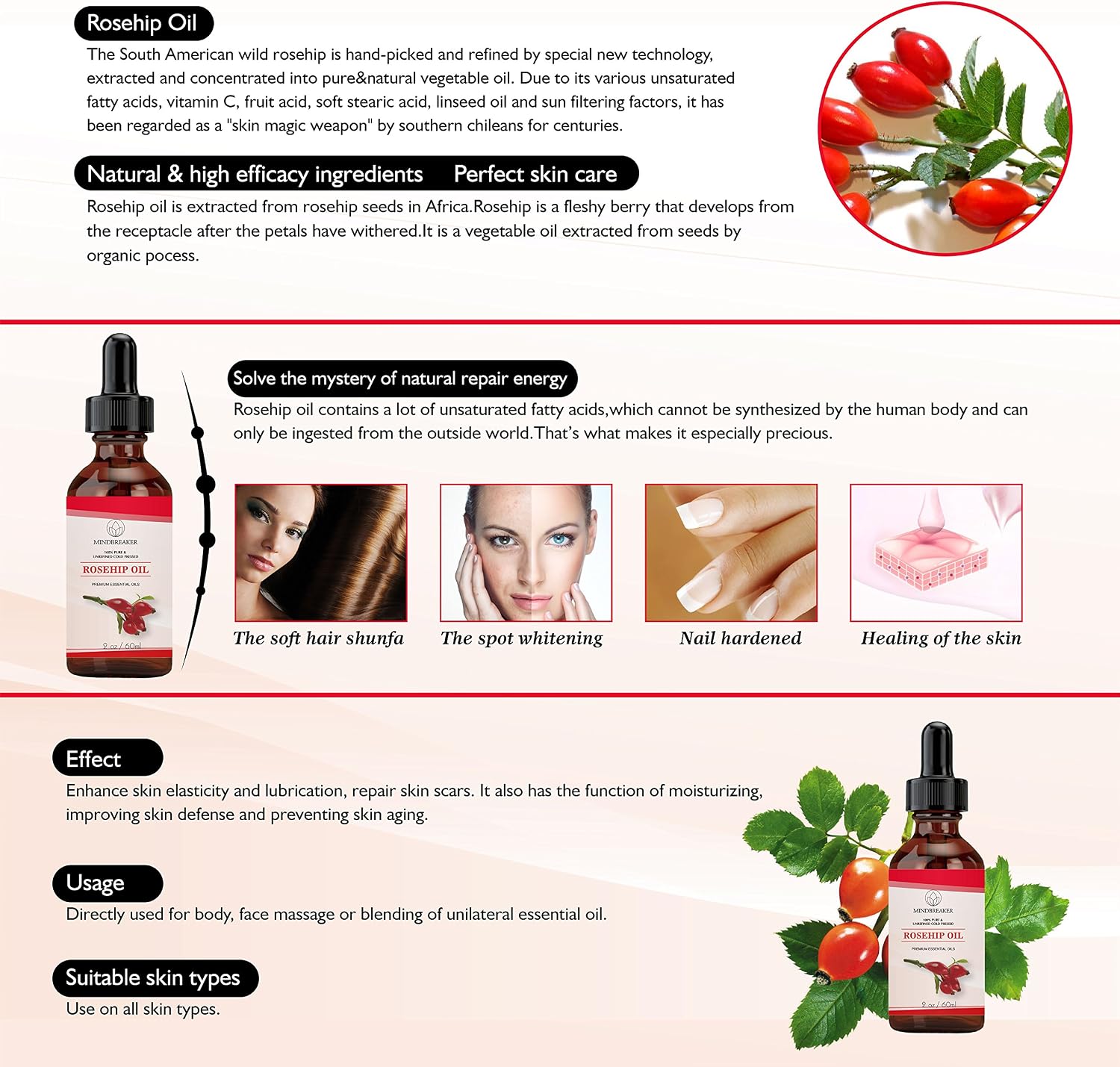 100% Pure Rosehip Seed Oil for Face Nails, Hair and Skin- 100% Pure & Natural Certified Organic, Natural Moisturizer - Image 4