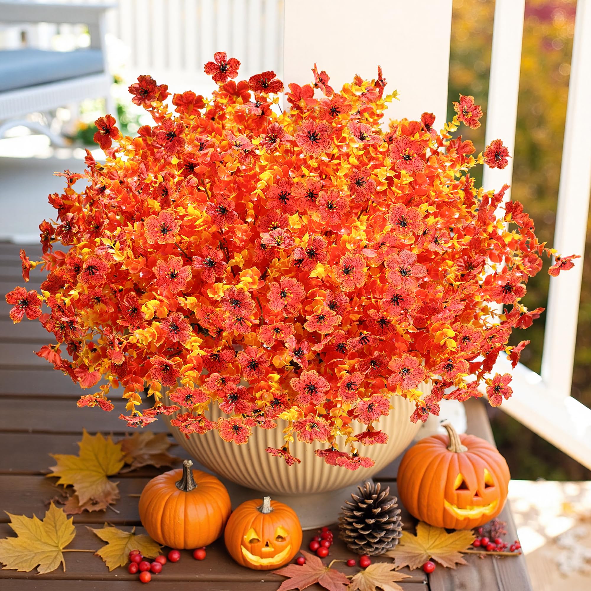 HyeFlora Artificial Fall Flowers Faux Mums for Outdoor Indoor Garden ...