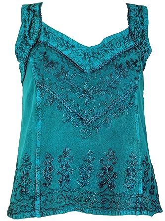 Guru-Shop Besticktes Indisches Hippie Top, Kurze Boho-chic Bluse, Damen, Blau, Synthetisch, Size:40, Tops & T-Shirts Alternat