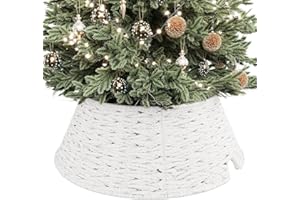 ELYKEN 13 Inch Mini Christmas Tree Collar, Cotton Rope Wove Tree Skirt for Artificial Trees, Rustic Farmhouse Wicker Tree Bas