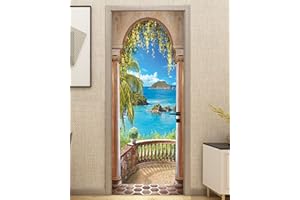 FLFK Door Sticker - 3D Door Mural Peel and Stick, Removable Self-Adhesive Balcony seascape Door Wallpaper for Home Decor, 30.