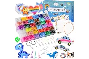 DazSpirit 10000pcs Fuse Beads Kit, 36 Colors 5mm Glow in The Dark Bead Glitter Bead with Pegboards, Ironing Papers, Tweezers,
