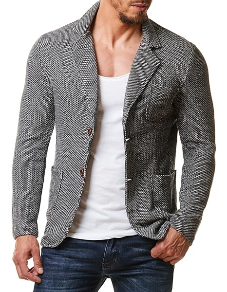 EightyFive Herren Sakko Blazer Meliert Sportlich Slim Fit Schwarz Grau EF1685