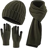 Connectyle 3 PCS Fleece Lined Cold Weather Set, Warm Winter Beanie Hat, Long Scarf and Touchscreen Gloves for Men & Women