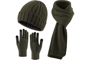 Connectyle 3 PCS Fleece Lined Cold Weather Set, Warm Winter Beanie Hat, Long Scarf and Touchscreen Gloves for Men & Women
