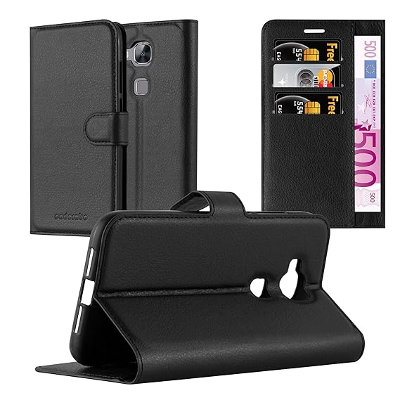 Cadorabo DE-105720 Huawei Ascend G7 Plus / G8 / GX8 Handyhülle mit Kartenfach und Standfunktion Schwarz