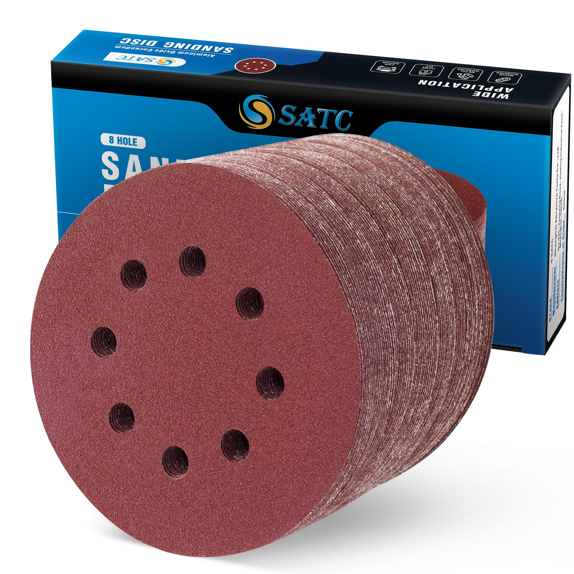 SATC Sanding Discs 120 Grit 72Pcs Orbital Sander Discs 125mm Hook and Loop Round Orbital Sander Pads for Sanding — image 1