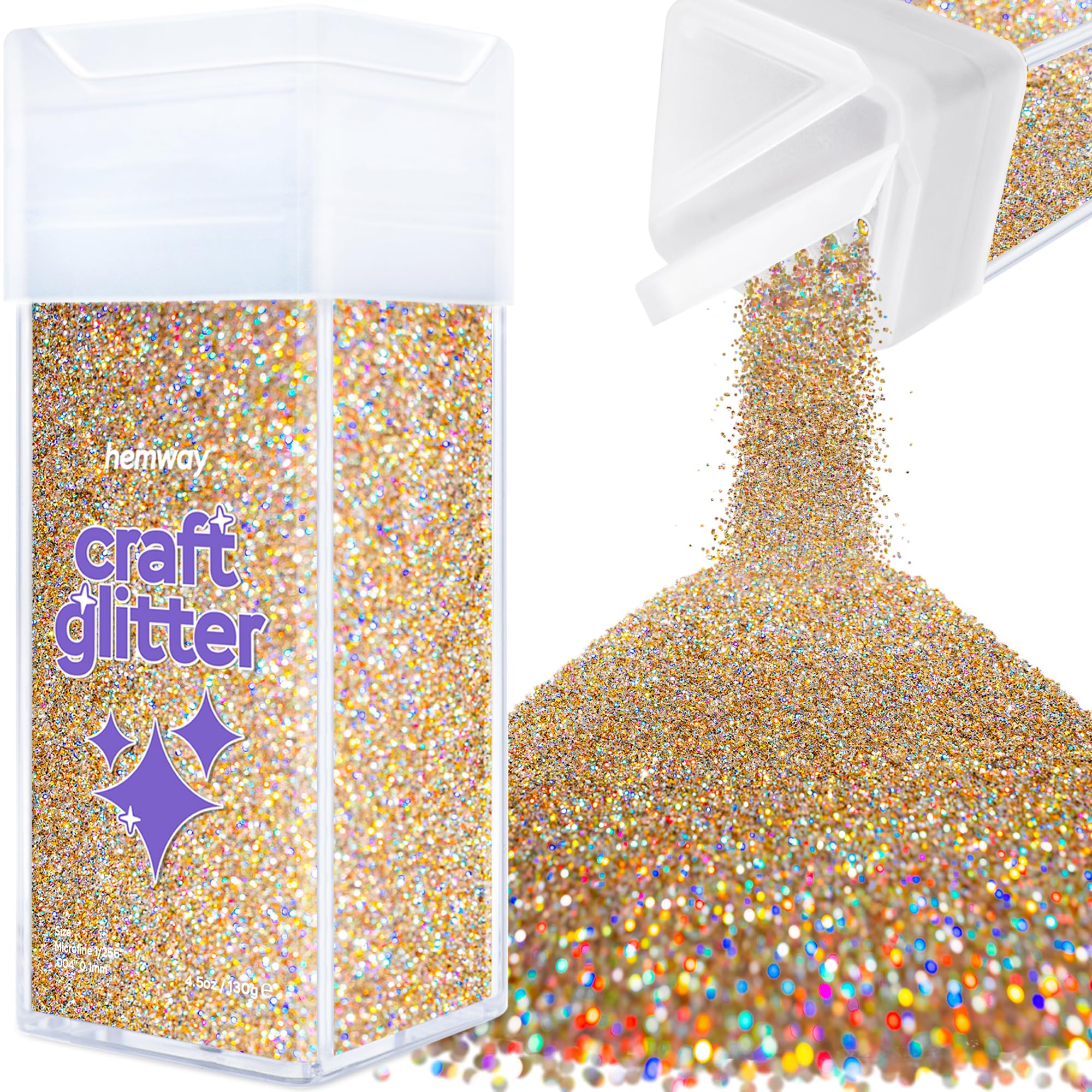 Hemway Glitter Shaker Gold Silver Holographic 110g Microfine, Craft Glitter Shaker for Resin & Epoxy Crafts, Christmas Art Supplies, Nail, Body, Face, Eye, Festival, Crafting, Slime, Sparkle — image 1