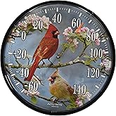 AcuRite 01597 12.5-Inch Wall Thermometer, Cardinals | Battery-Free Mechanical Coil with -60 Degree F to 120-Degree F Range, Weather-Resistant Decorative Wall Design