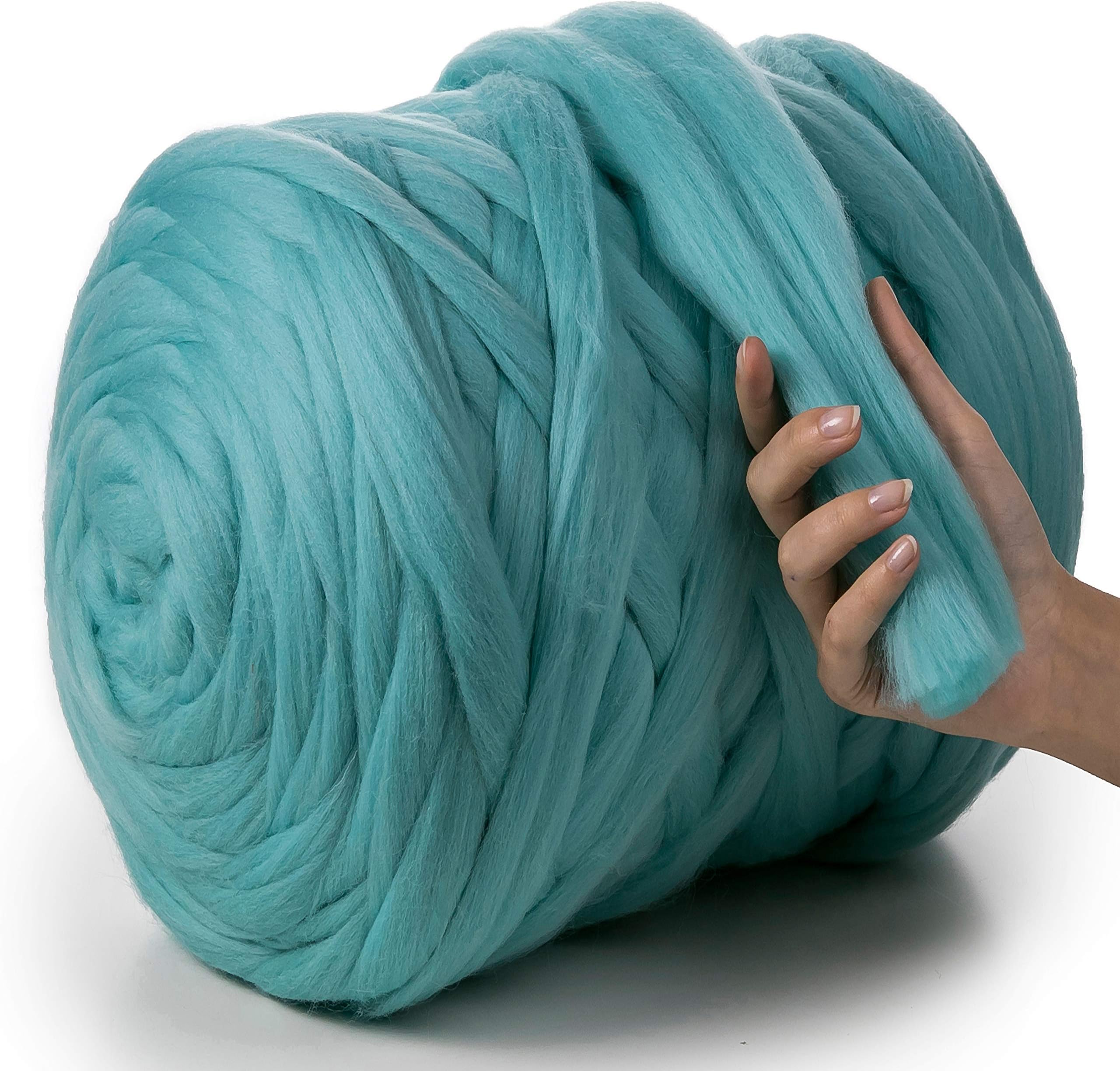 MeriWoolArt 100% Merino Wool Chunky Yarn Super Soft 25 Micron Extra Thick | 4-5 cm |, Arm Knitting, Blanket, Throw, Scarves, Roving, Spinning, Felting (Ocean, 4,5Kg Roll)