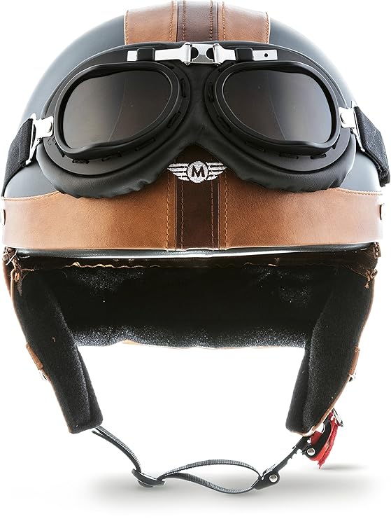 Moto Helmets® D22-Set „Vintage Black“ · Brain-Cap · Halbschale Jet-Helm Motorrad-Helm Roller-Helm Scooter-Helm Bobber Mofa-He