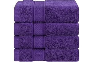 American Soft Linen Salem Washcloth Sets, 4 Piece Luxury 600 GSM 100% Cotton Washcloths for Bathroom, 13x13 inches Washrags Premium Quality Hand Face Towels, Purple