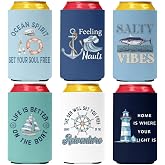 Pop Nordic Boat Can Cooler Sleeves, Cruise Gifts Exchange Ideas Beer Cozy Bulk, 6 Pack Funny Soda Can Sleeves for Boat Party, Nautical Party