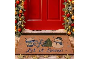 Lanpn Christmas Welcome Natural Coir Door Mat, Snowman Coco Front Door Outdoor Doormat Outside Entrance Porch Non Slip Rubber Rug Winter Xmas Farmhouse Decor (Brown, 30x17 inch)