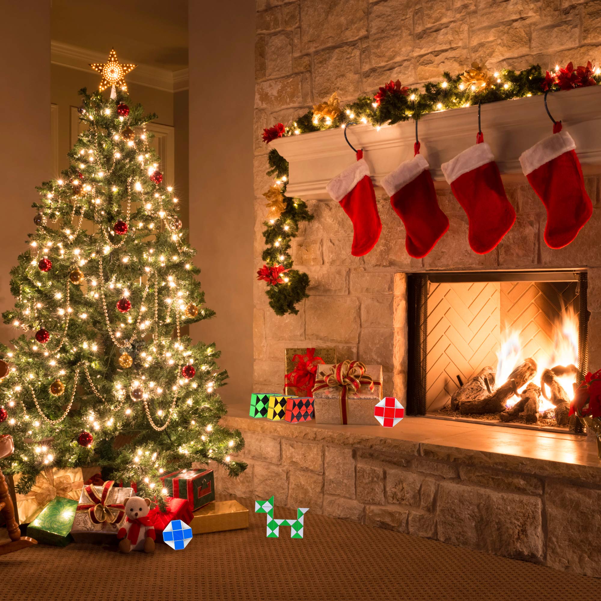 Magic Snake Cube Twist Puzzle Collection of 6 Fun Snake Toys Kids Magic Sets for Children 24 Wedges - 3Pair - Ganowo