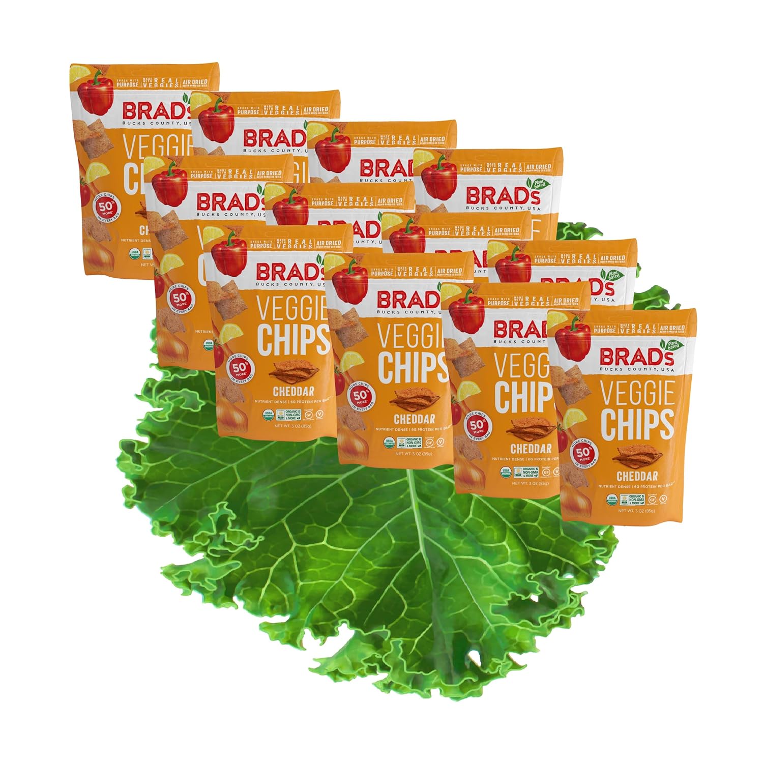 Brad's Plant Based Organic Veggie Chips, Cheddar, 12 Bags
