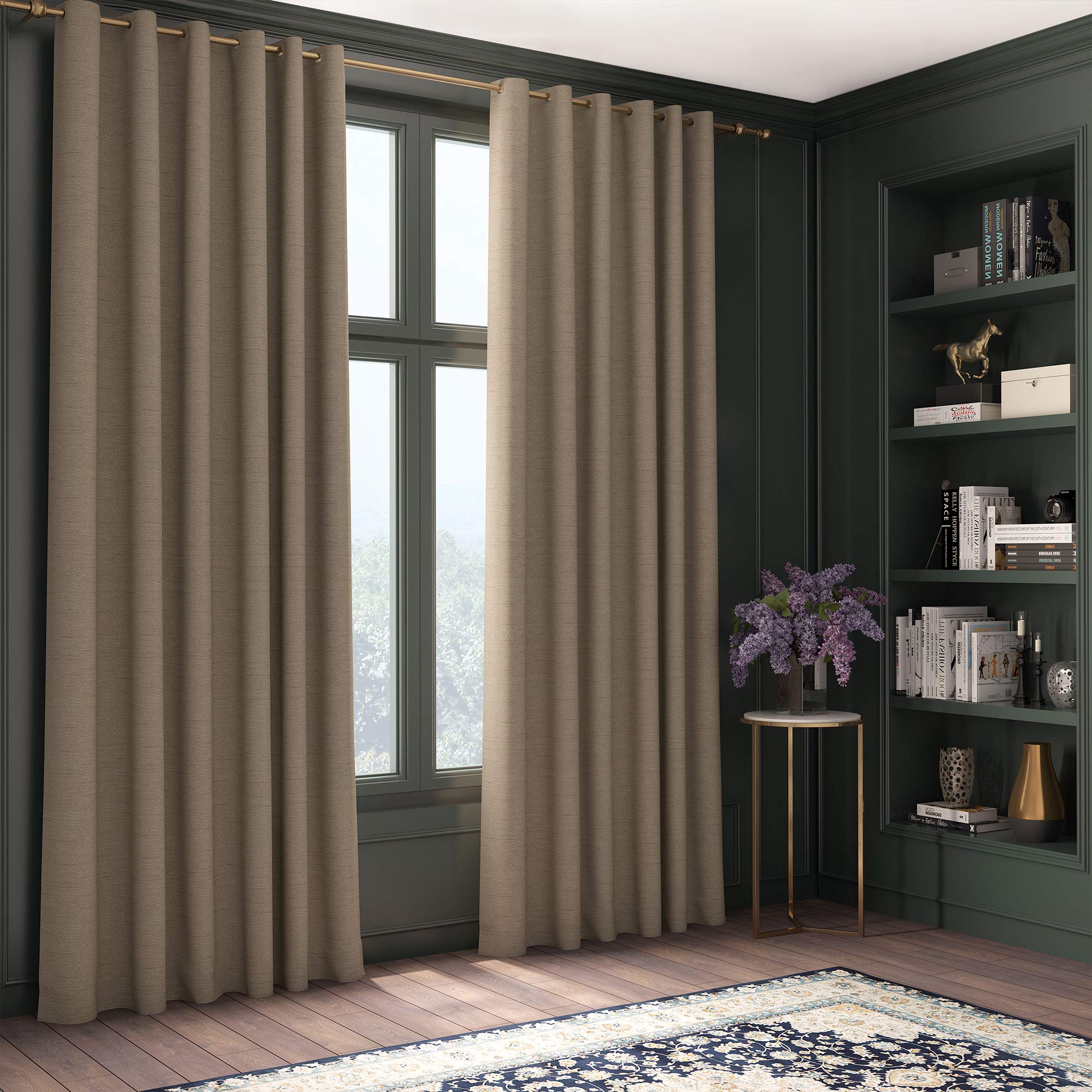 Curtains Faux Silk, Thermal Insulated, 3 Pass 100 % Blackout Eyelet Curtains, (2 Panels) Window Curtains/Panels/Drapes, 168 cm per Panel Width available in 3 drops (Beige, 66 x 54 inch 168 x 137 cm)