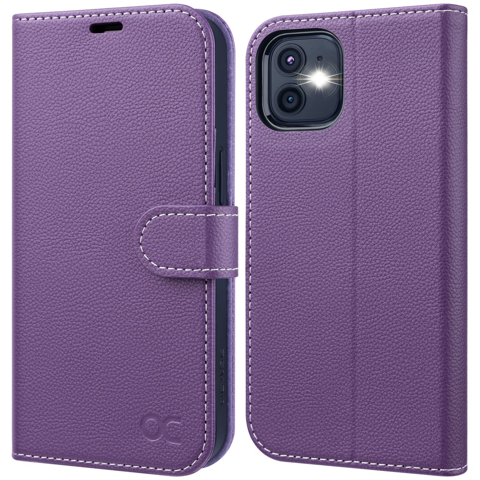 OCASE for iPhone 12/12 Pro Wallet Case,Premium PU Full Grain Non-Slip Leather Flip Phone Cover with[TPU Inner Shell][RFID Blocking][Card Holder] for iPhone 12 12Pro 6.1 Inch,Purple Litchi