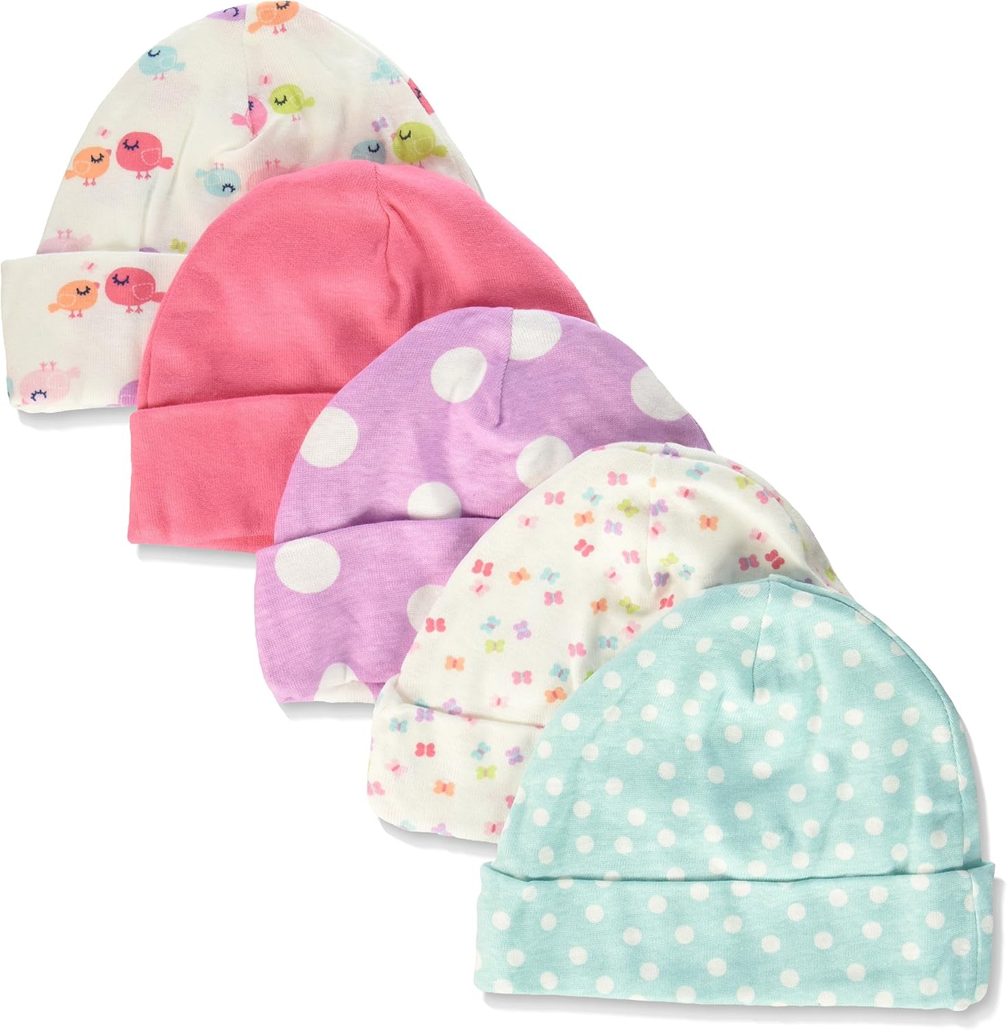 Gerber Baby Girls' 5Pack Caps, little birdie, 06 Months