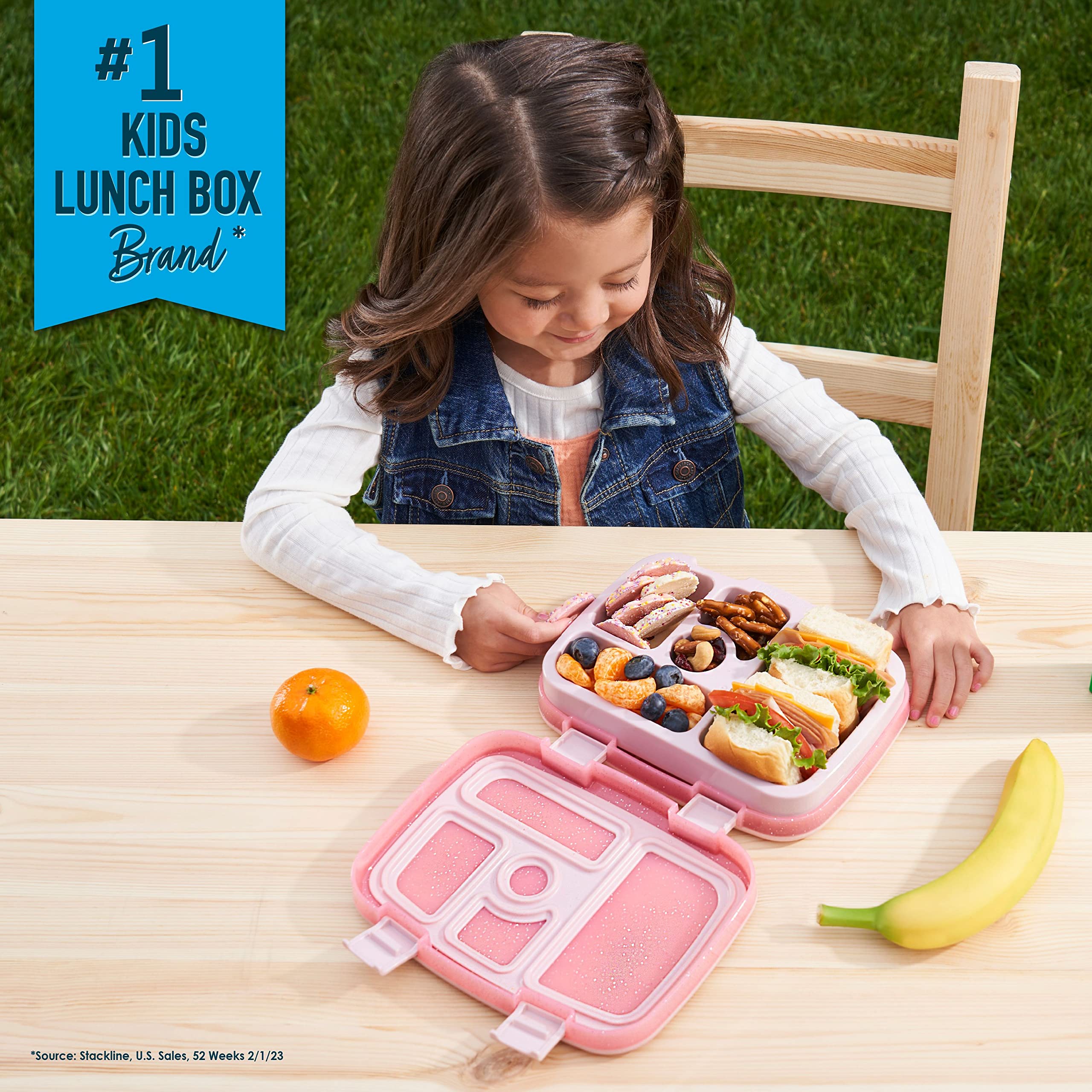 Bentgo Kids 5-Compartment Lunch Box - Glitter Design for School, Ideal for Ages 3-7, Leak-Proof, Drop-Proof, Dishwasher Safe, & Made with PFAS & BPA-Free Materials (Glitter Edition - Petal Pink)