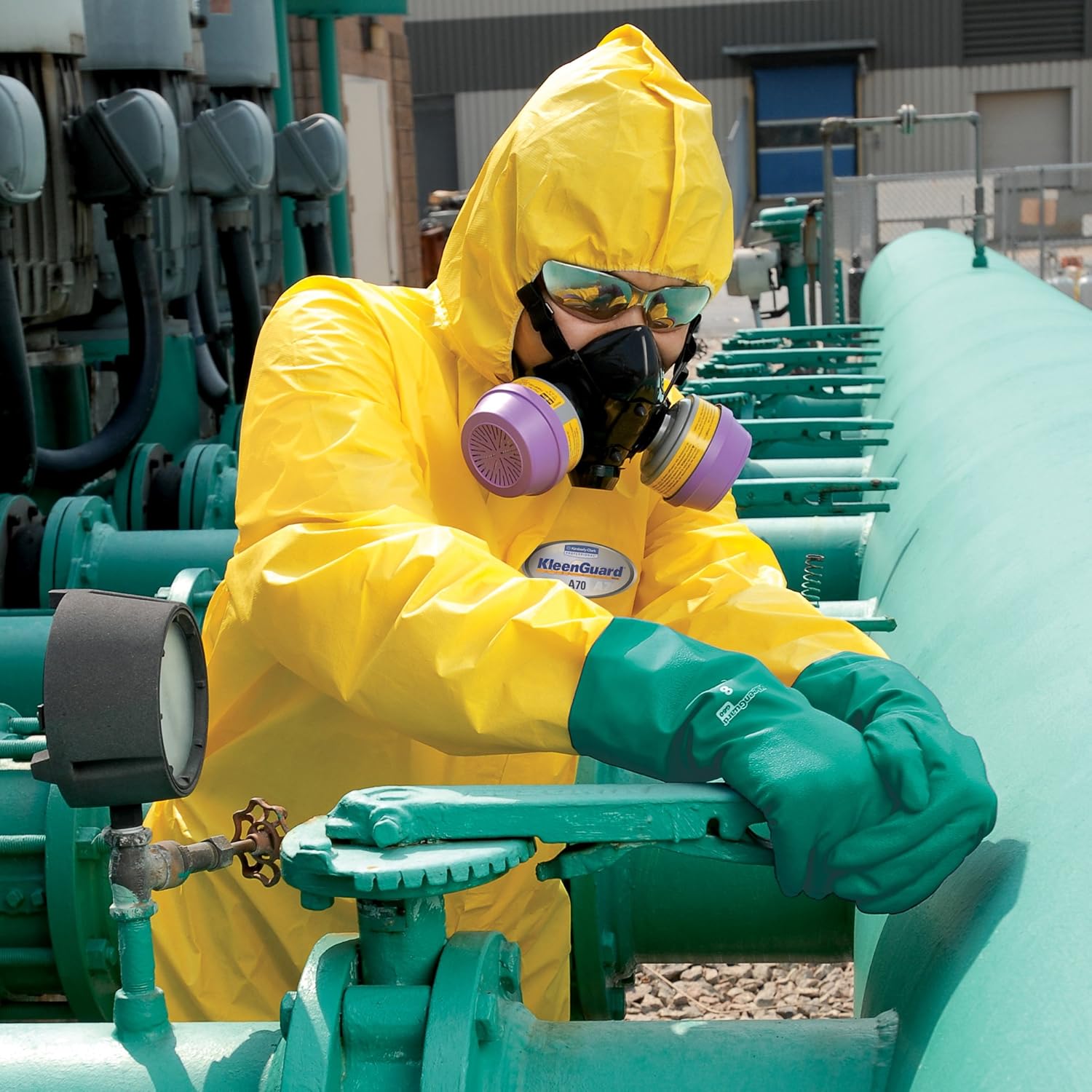Kleenguard A70 Chemical Spray Protection Coveralls (00683) Suit, Hooded, Booted, Zip Front, Elastic Wrists, Size Large, Yellow, 12 Garments/Case: Industrial & Scientific