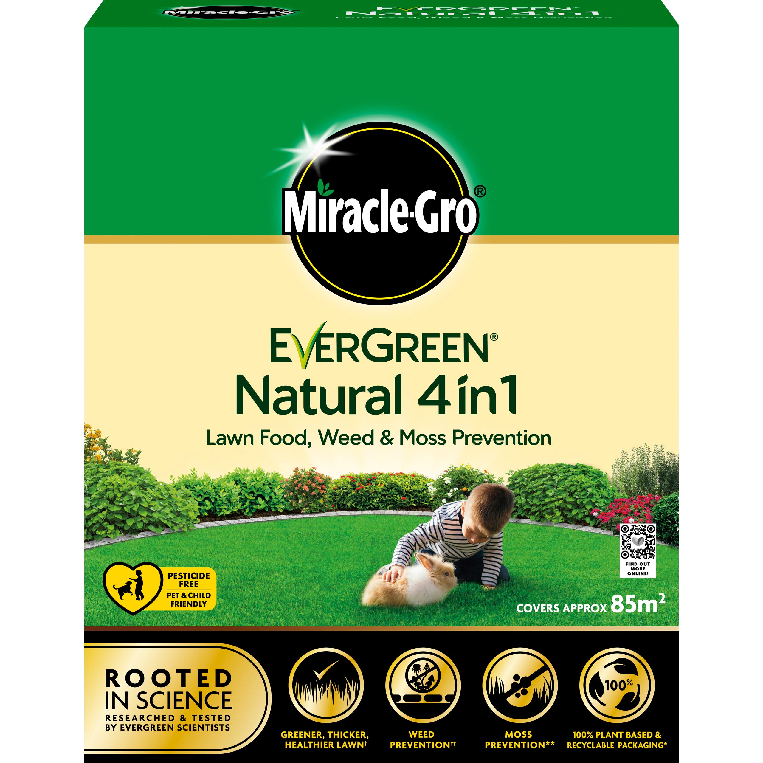 Miracle-Gro Natural 4 in1-Lawn Feed, Weed & Moss Preventor Lawn Fertiliser, 85 m2