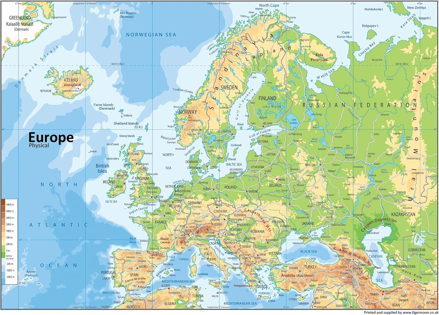 Carte Physique De L’Italie – Format A2 (59,4 X 42 Cm) – Papier Plastifié – Couleurs Vives Et Lisible