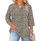 Rapbin Womens Plus Size Tops 3/4 Length Sleeve Shirts Crewneck Dressy Casual Blouses Trendy Keyhole Tunic Top XL-5XL