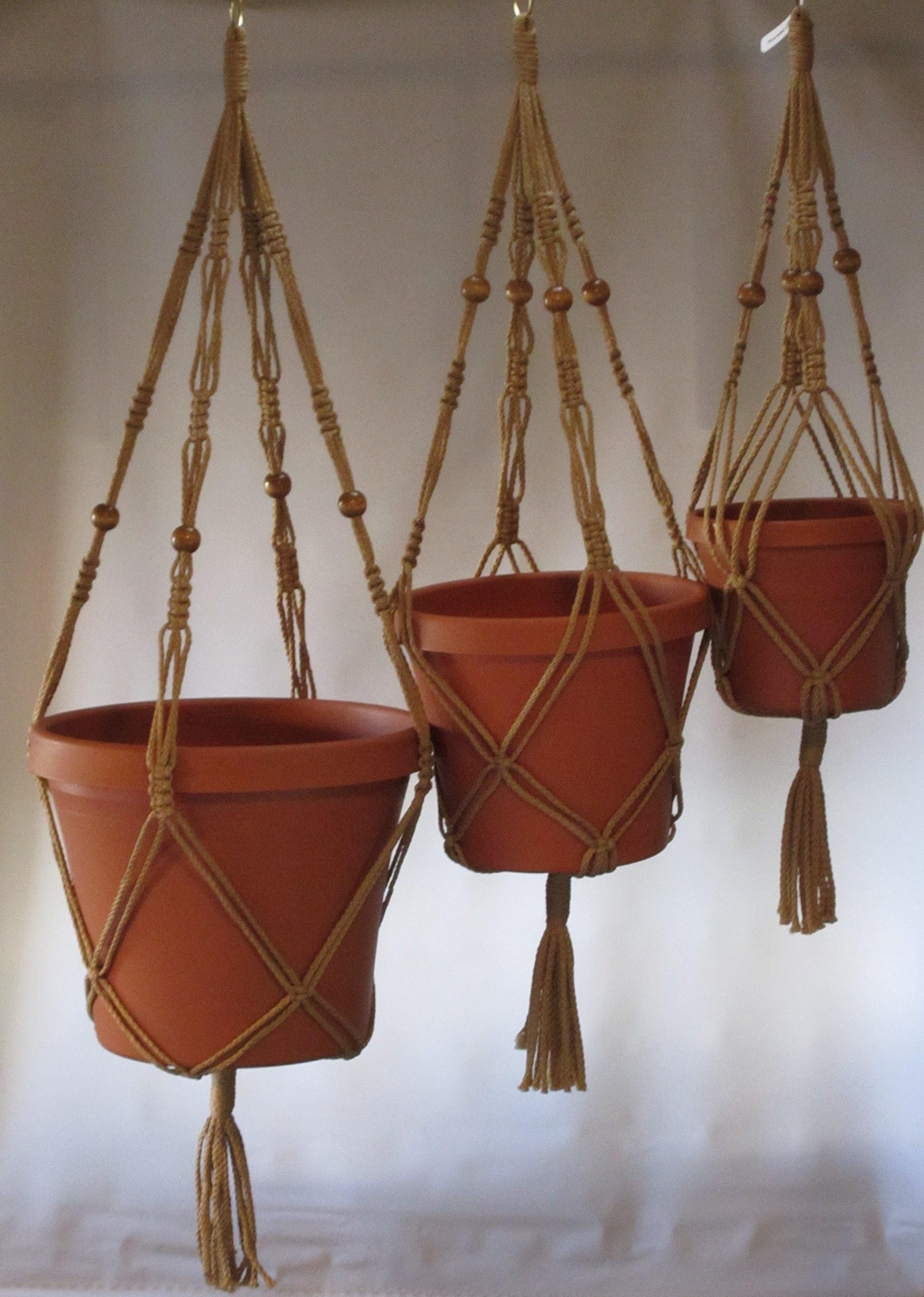 MACRAME PLANT HANGER Beaded TRIO 4mm, Cinnamon 3 sizes- 24", 30", 36"