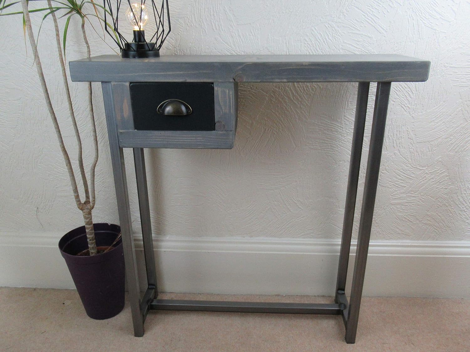 Console table with small painted drawer, Grey wash finish 80cm Amazon