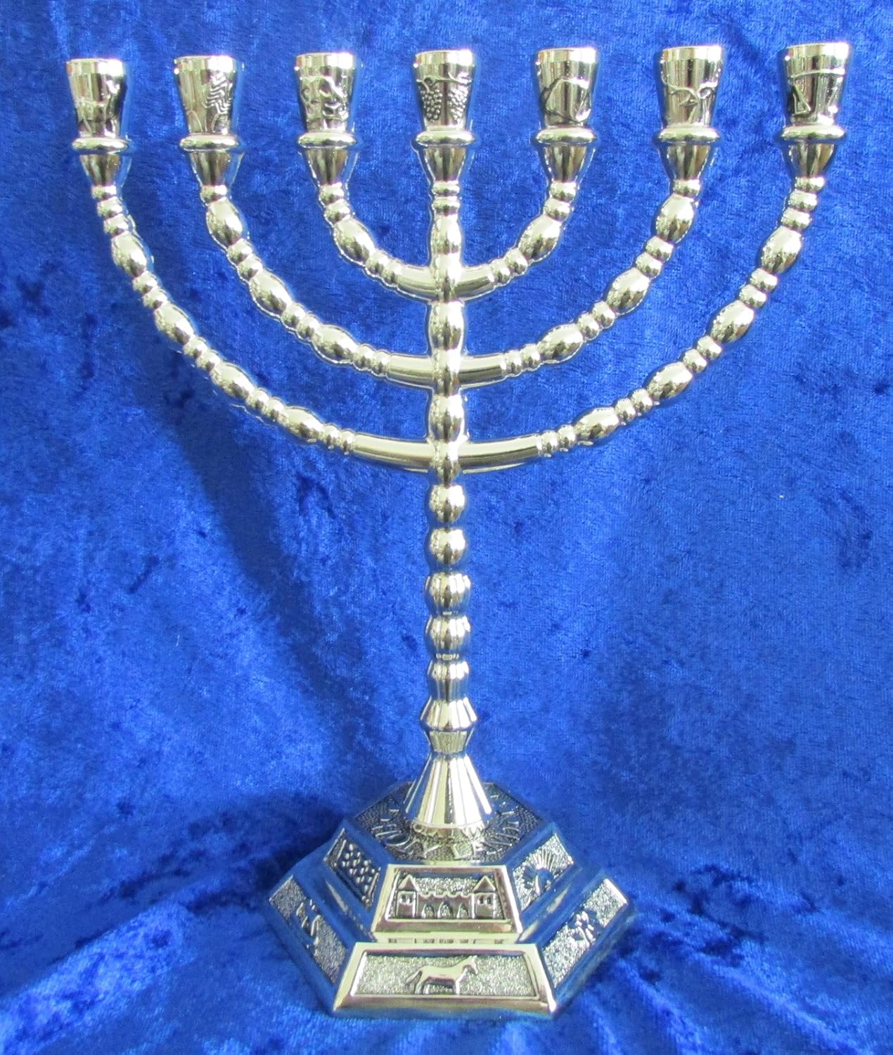 12 Tribes of Israel Jerusalem Temple Menorah choose from 3 Sizes Gold or Silver (Gold, 8 Inches): Home & Kitchen