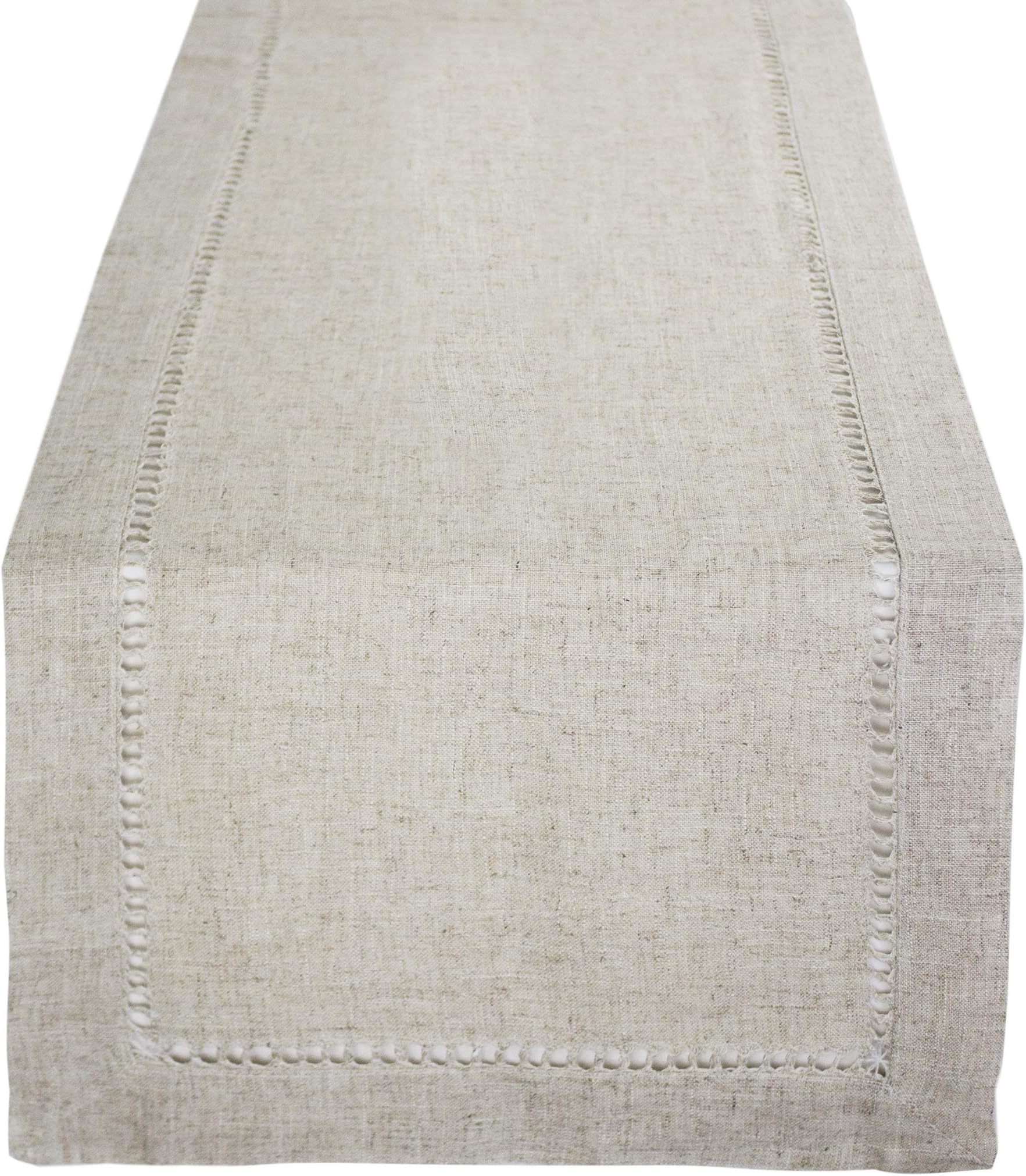 stylesiloveHandmade Hemstitch Design Table Runner 18" W x 108" L - Natural Table Cover for Everyday Use, Dining Table, Weeding, Holiday and Special Occasion