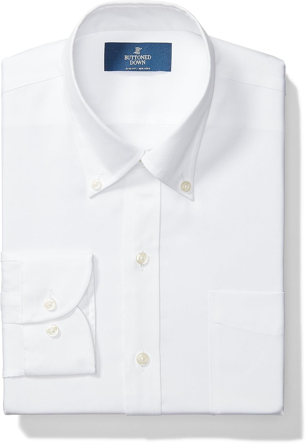 Brand - Buttoned Down Men's Slim-Fit Button Collar Solid Pinpoint Dress Shirt, Supima Cotton Non-Iron: Clothing
