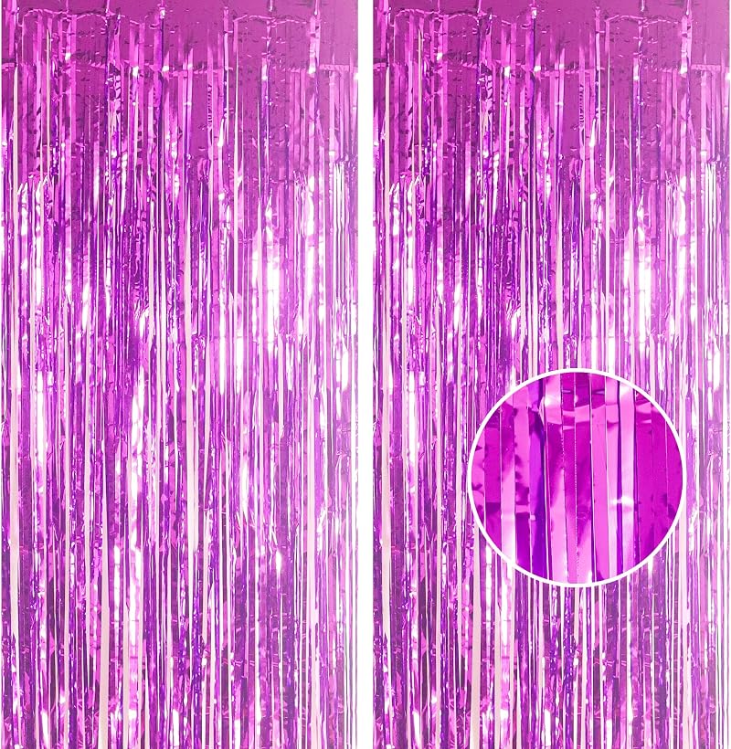 YAAVAAW Glitter Purple Tinsel Curtain 2 Pack 3.2x8.3ft Backdrop Door Decor