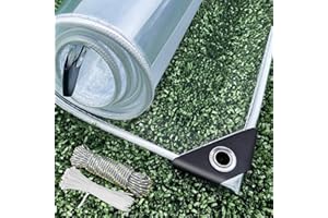 Dulepax Clear Tarp Heavy Duty with Grommets 8x12 FT Waterproof PVC Tarpaulin 14 Mil for Patio Enclosure, Greenhouse Cover, Po