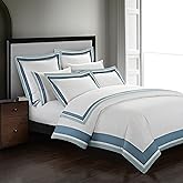 Casabolaj Shading 3 Pieces Do Not Include Filling Duvet Cover Set 100% Egyptian Cotton Sateen Luxury 400TC Frame Patchwork Button Closure and Corner Ties White/Blue/Sapphire (Queen)