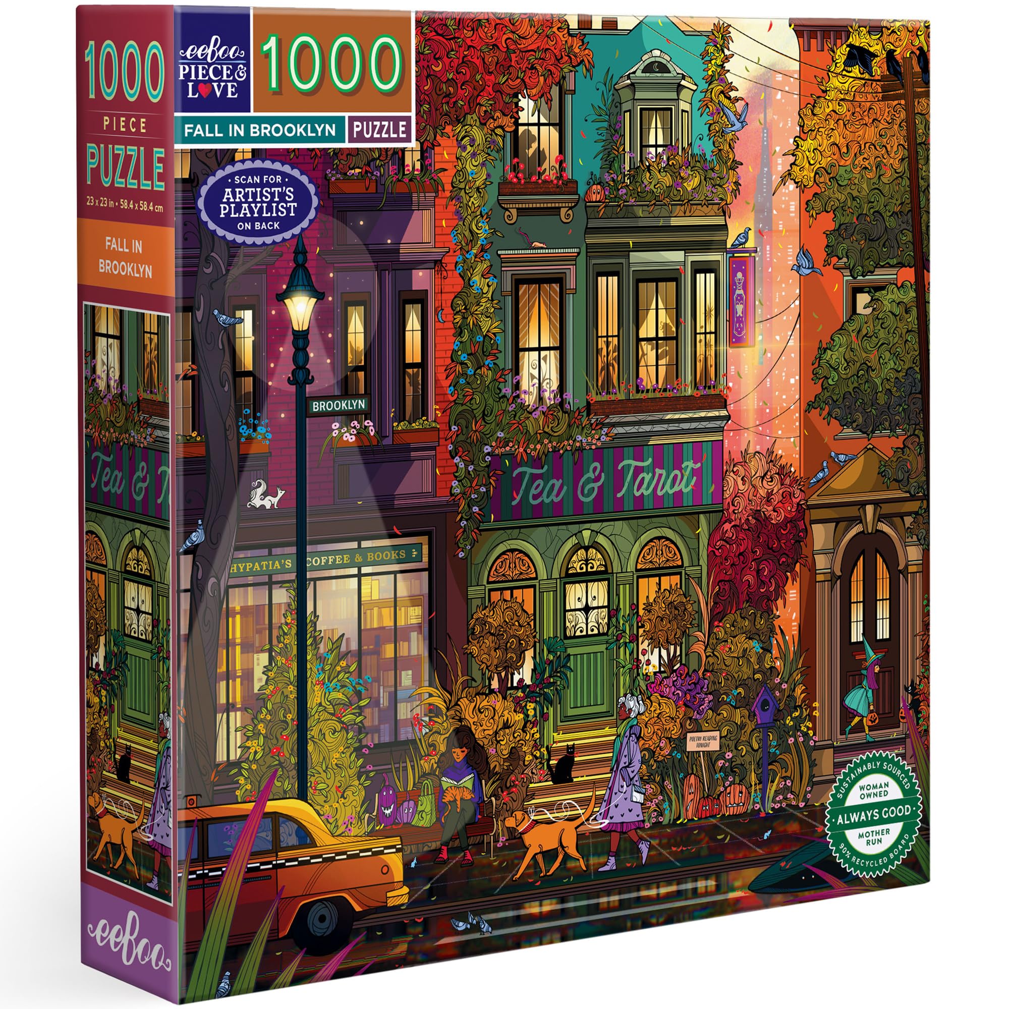 eeBoo 1000 Piece Puzzle - Fall in Brooklyn Jigsaw Puzzle for Adults, Square 23" x 23" Made with Recycled Board & Vegetable-Based Ink Image