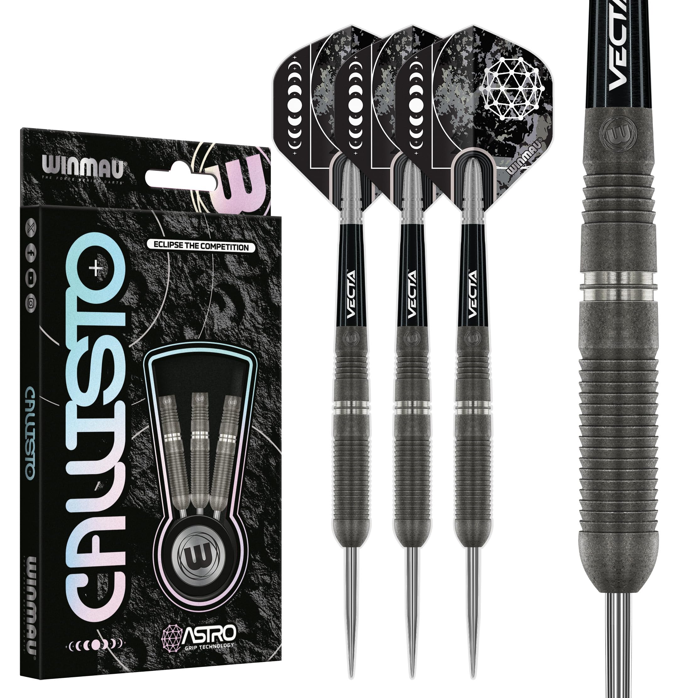 WINMAU Darts Callisto 24g 90% Professional Tungsten Steel Tip Darts Set with Dart Flights and Dart Shafts (Stems)