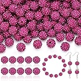 105pcs 10mm Rhinestone Beads for Jewelry Making, Champagne Pink Shiny Round Disco Ball Beads Bulk, Sparkle Crystal Clay Christmas for Bracelet Baseball Necklace Earring Crafting and DIY