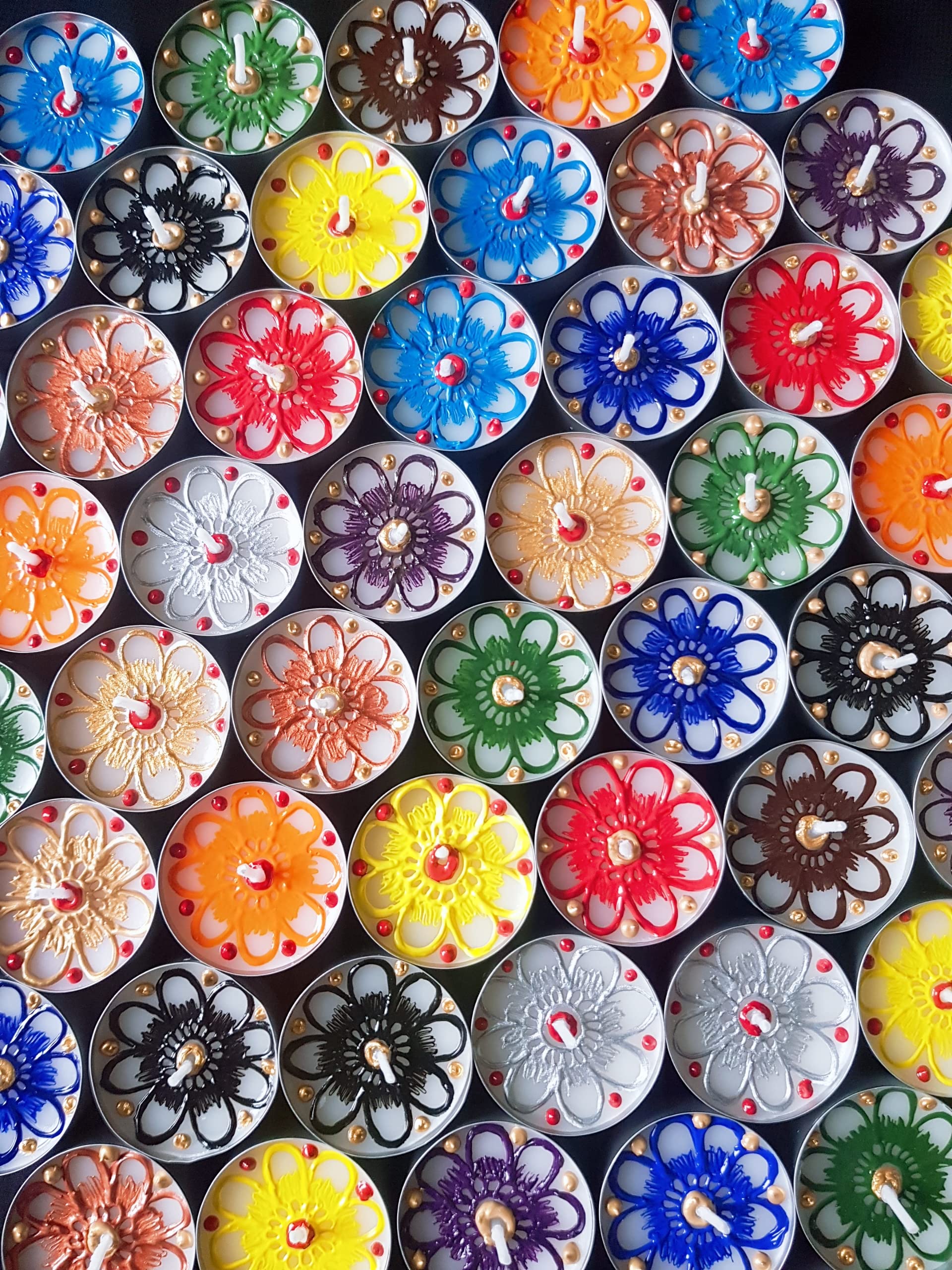 TradexOnline Set of 12 Henna Painted Tea Light Decorative Candles (Christmas, Diwali, Mehndi)