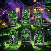 6pcs Solar Glow in the Dark Halloween Tombstone, Yard Grave Headstone Prop | Sunlight UV light Charge, Phosphorescent Afterglow, Fade Resistant, Ornament Stakes for Home Yard Lawn Garden Cemetery Grave