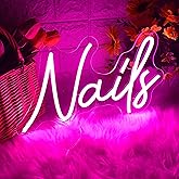 HDJSIGN Nails Neon Sign - LED Pink Nail Salon Sign for Beauty Room Wall Decor - USB Neon Lights