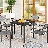 Outsunny Outdoor Dining Table for 4 People, Square Patio Table with Aluminum Metal Legs for Garden, Lawn, Woodgrain Black