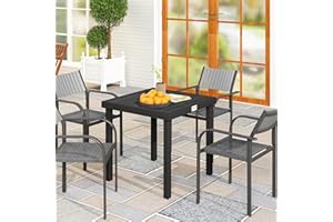 Outsunny Outdoor Dining Table for 4 People, Square Patio Table with Aluminum Metal Legs for Garden, Lawn, Woodgrain Black
